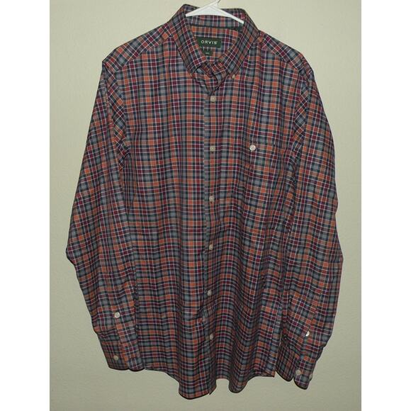 Orvis Wrinkle Free Men’s Medium Tall MT LS Button Shirt Red Plaid Stretch - Picture 1 of 3